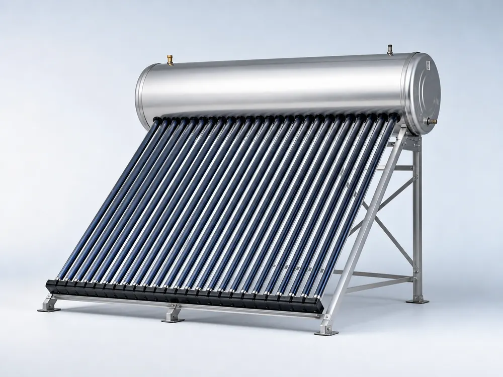 Rooftop solar water heater with evacuated tubes